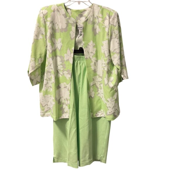 BonWorth Womens Floral Two-Piece Set L/XLP Green & White 100% Polyester Spring - Picture 1 of 11